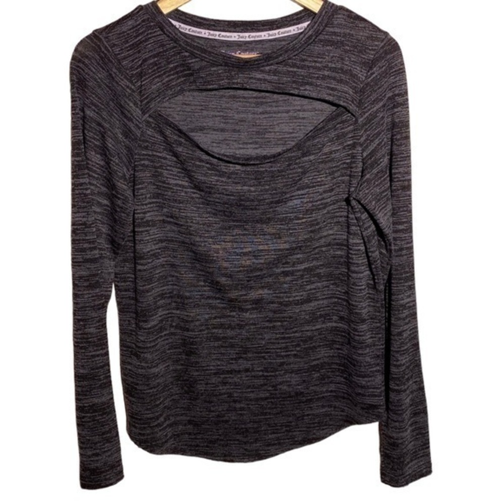 Juicy Couture women’s grey black Long Sleeve Peekaboo Clevage Shirt Size XL